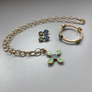 Brighton Versailles‎ Mercury Cross Pendant Necklace Bangle Bracelet Earrings Set